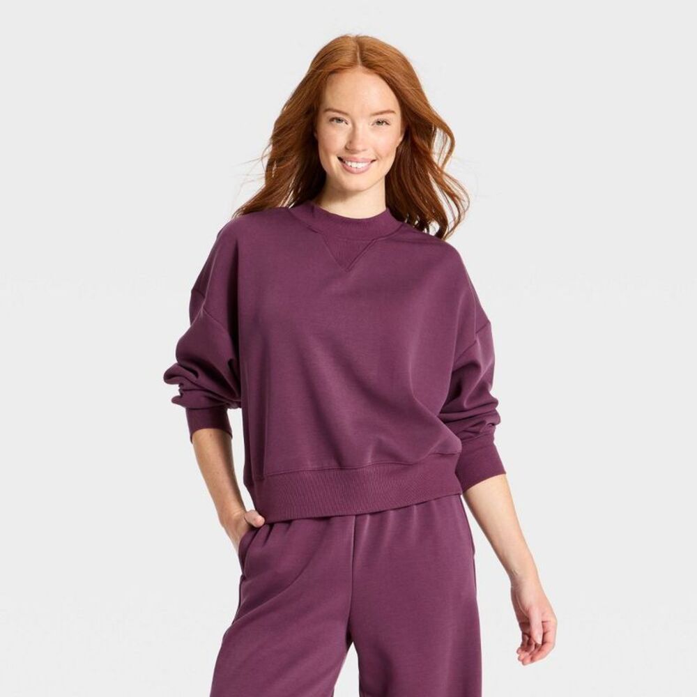 Women's Airy Sleek Pique Crewneck Sweatshirt - All In Motion Dark Purple M